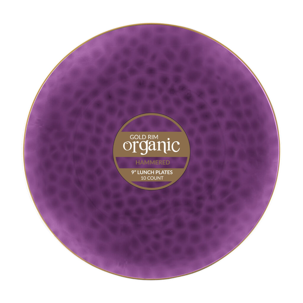 Organic Hammered Purple Gold Rim 9" Plates (10 Count)