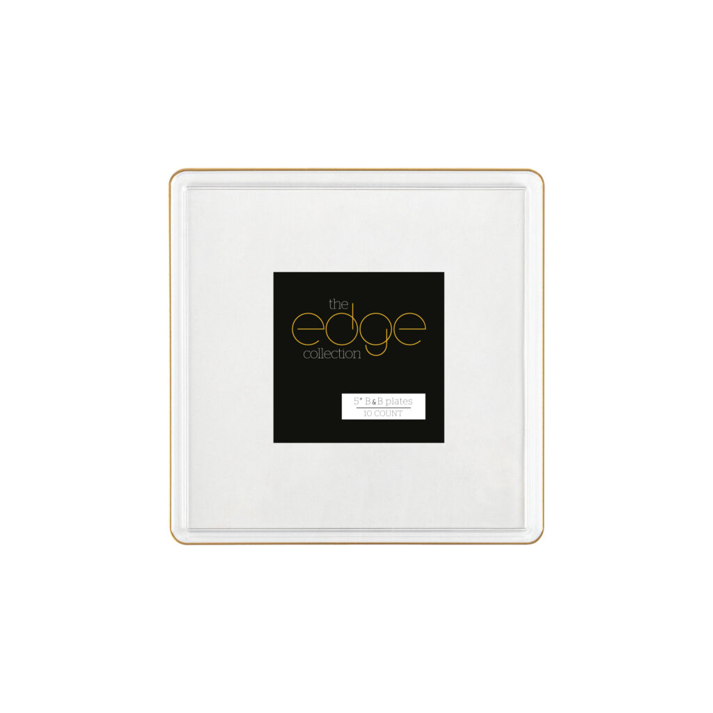 Square Edge 5" Plates Clear/Gold Rim (10 Count)