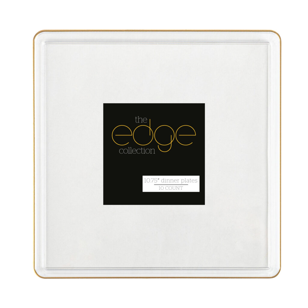 Square Edge 10.75" Plates Clear/Gold Rim (10 Count)