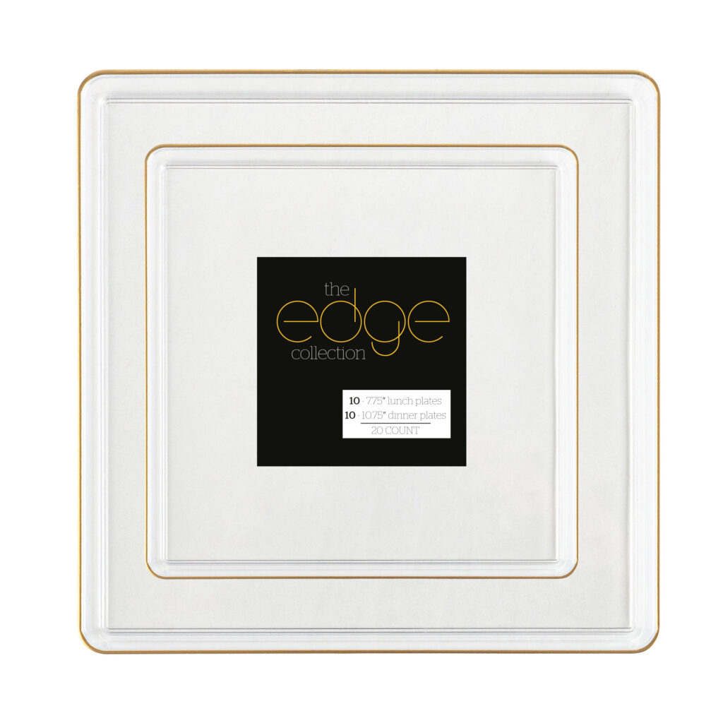 Square Edge Combo Plates 7.75" & 10.75" Clear/Gold Rim (20 Count)