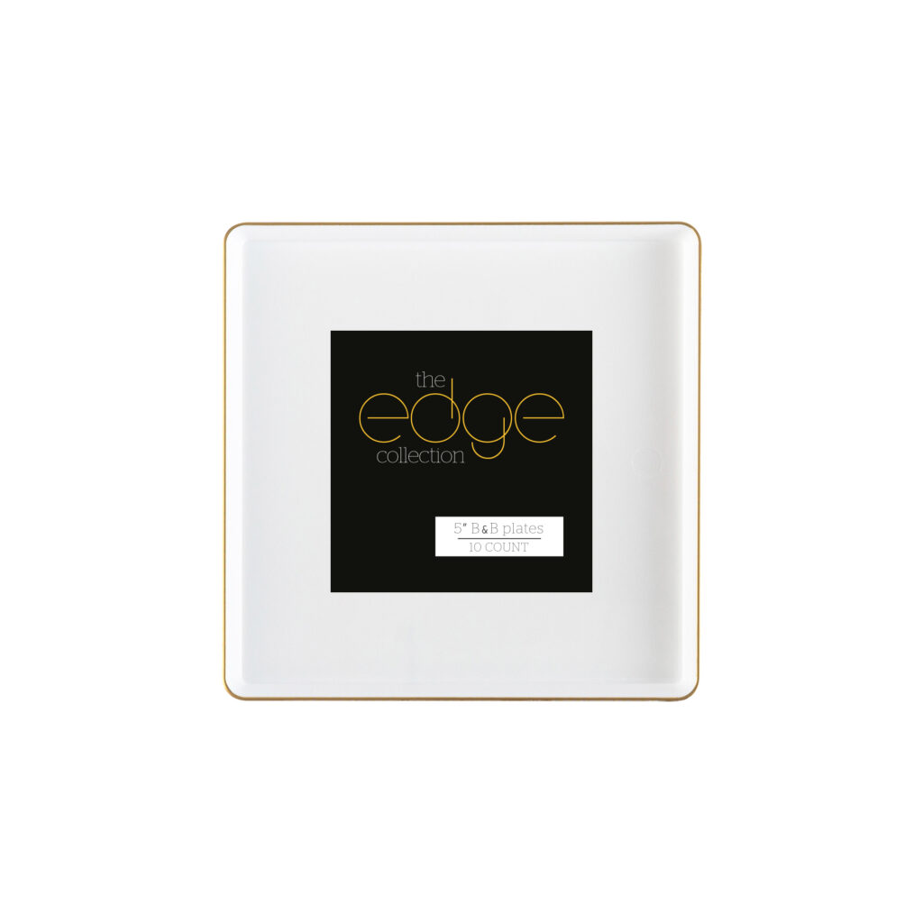 Square Edge 5" Plates White/Gold Rim (10 Count)