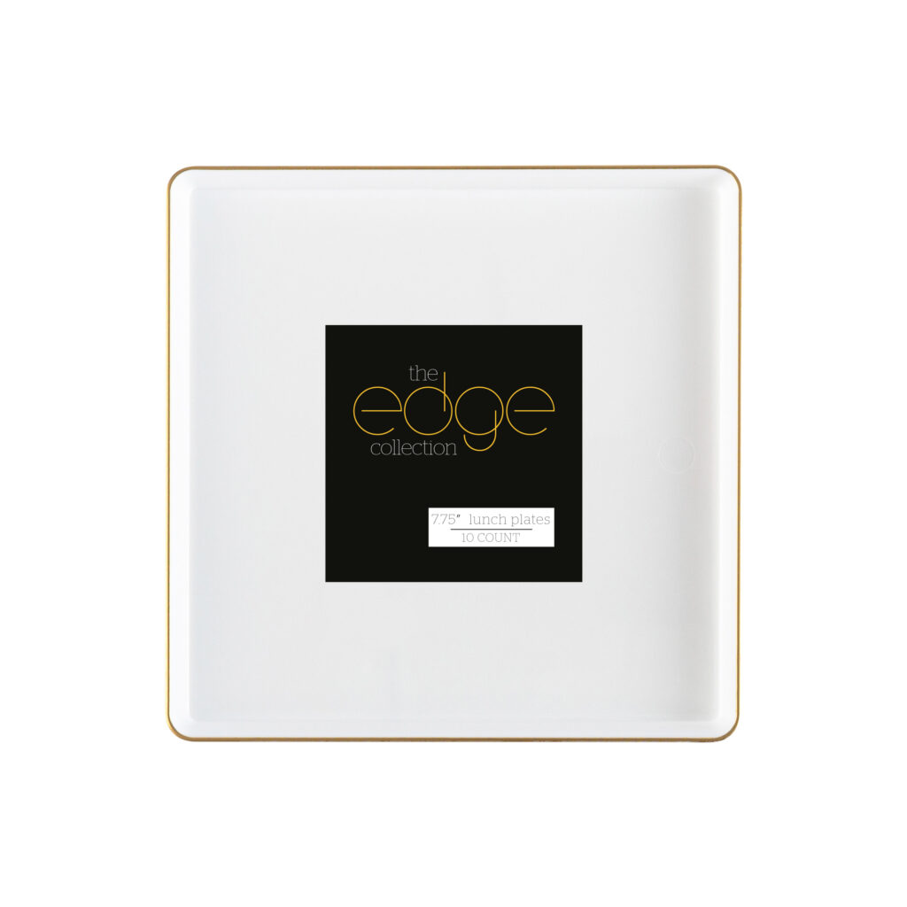 Square Edge 7.75" Plates White/Gold Rim (10 Count)