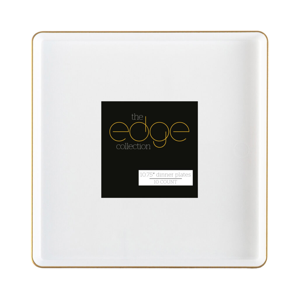 Square Edge 10.75" Plates White/Gold Rim (10 Count)