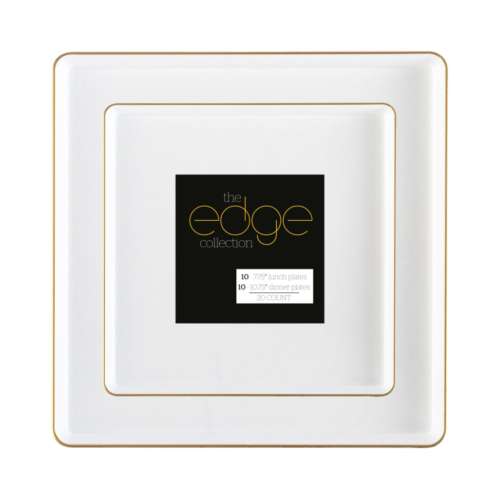 Square Edge Combo Plates 7.75" & 10.75" White/Gold Rim (20 Count)