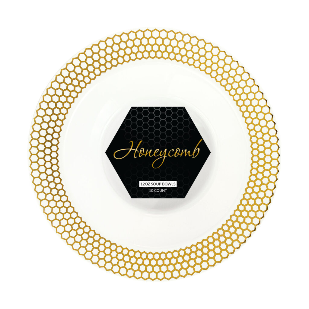 Honeycomb 12oz Bowls White/Gold (10 Count)