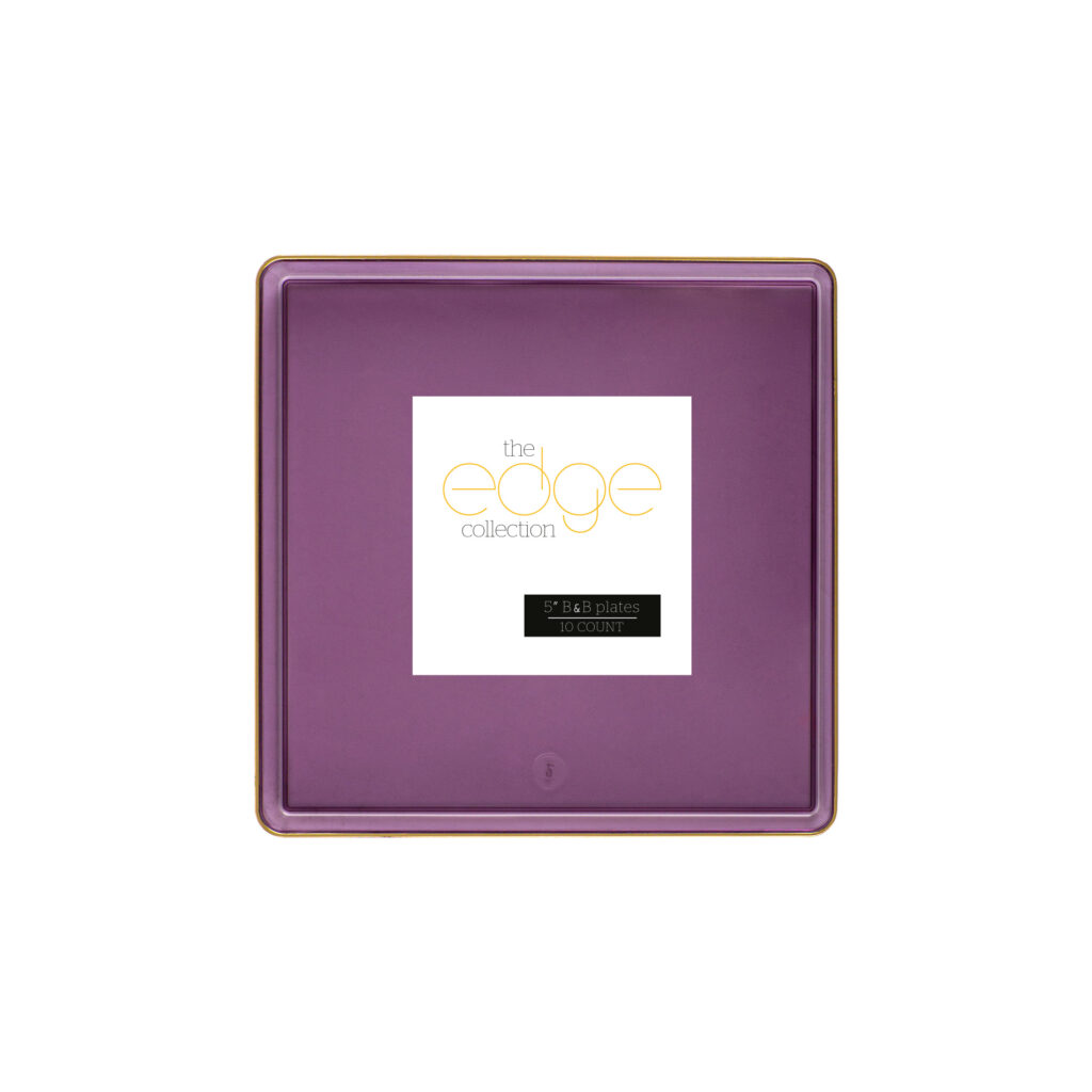 Square Edge 5" Plates Purple Transparent/Gold Rim (10 Count)