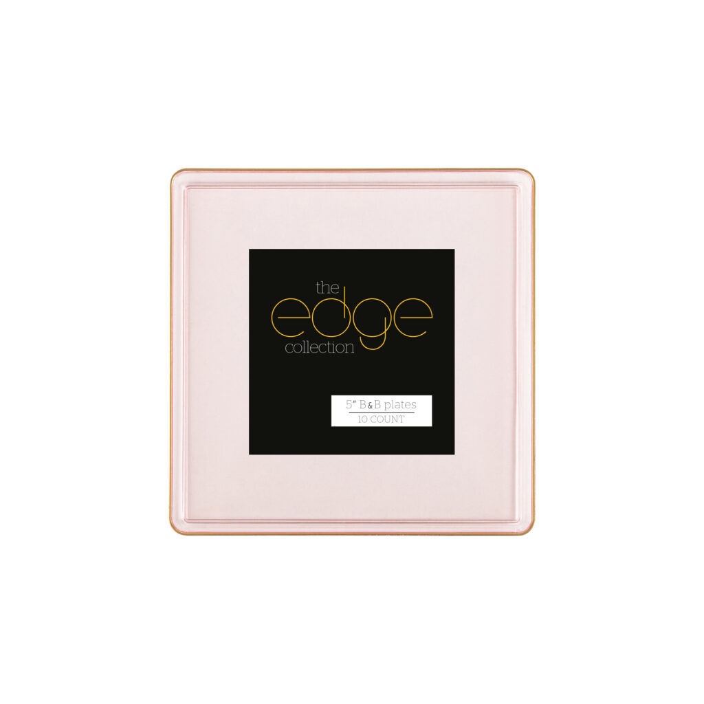 Square Edge 5" Plates Pink Transparent/Gold Rim (10 Count)