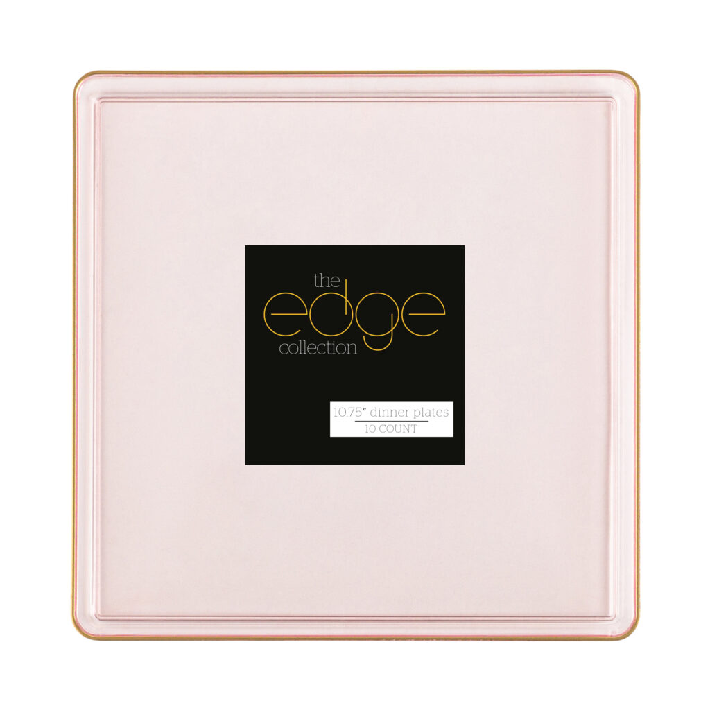 Square Edge 10.75" Plates Pink Transparent/Gold Rim (10 Count)
