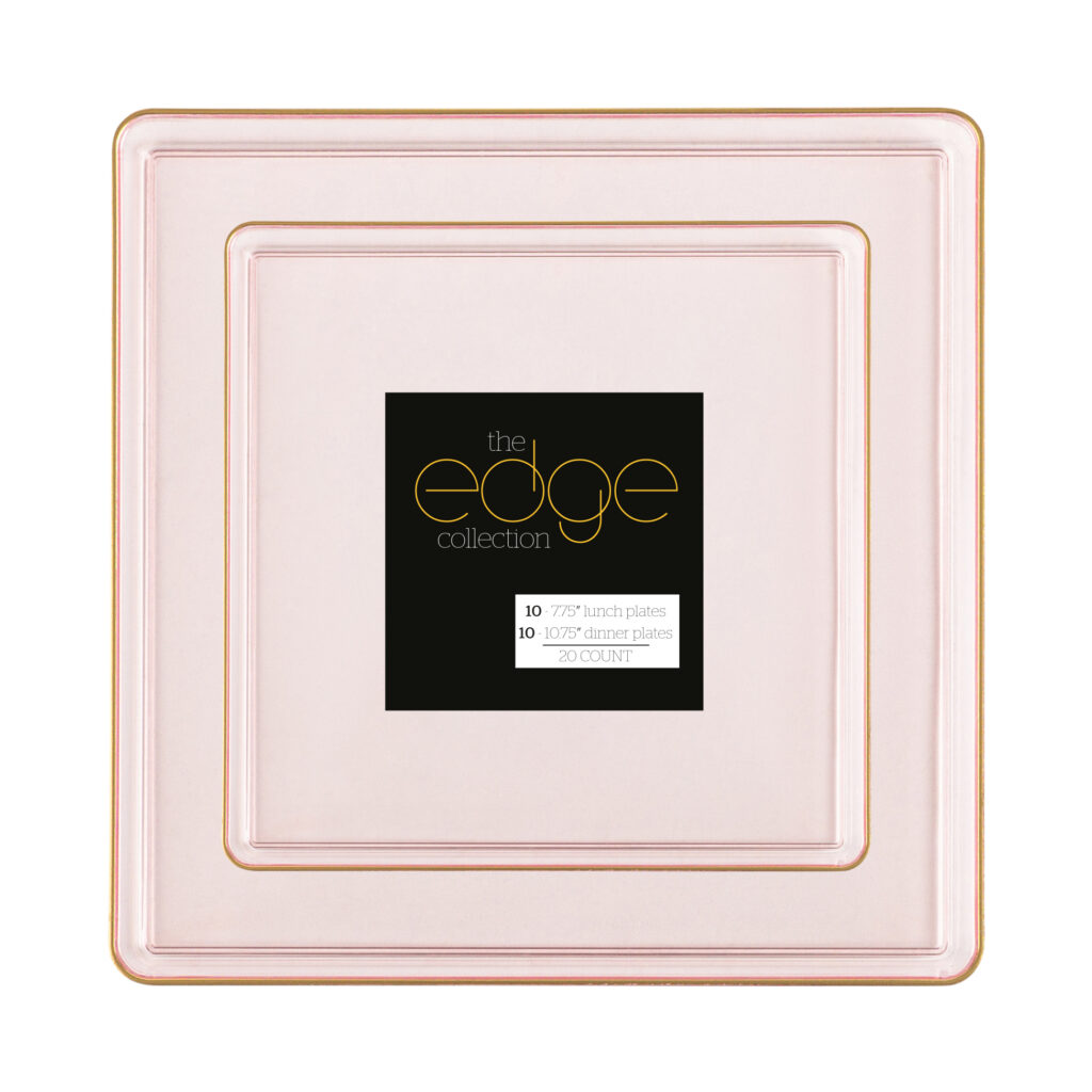 Square Edge Combo Plates Pink Transparent/Gold Rim 7.75" & 10.75" (20 Count)