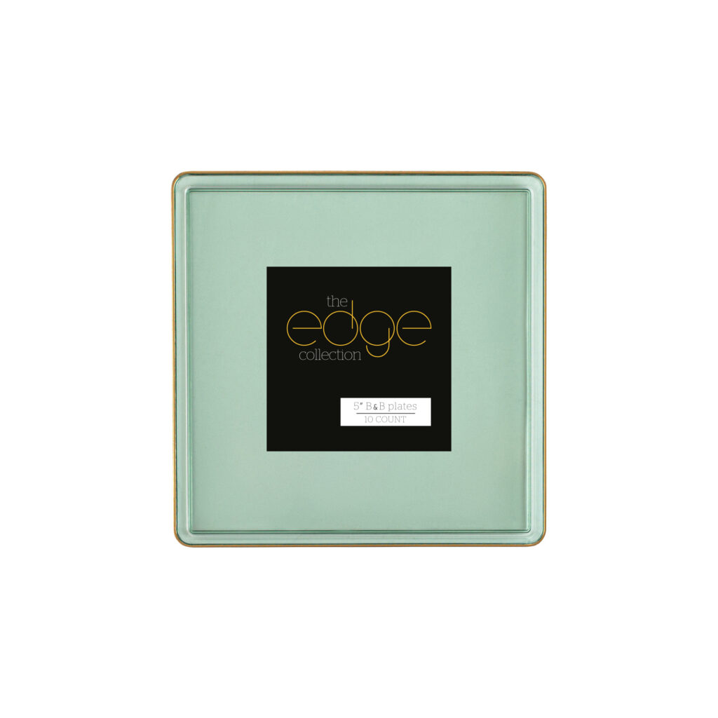 Square Edge 5" Plates Green Transparent/Gold Rim (10 Count)