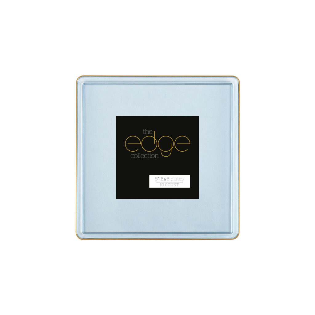 Square Edge 5" Plates Blue Transparent/Gold Rim (10 Count)