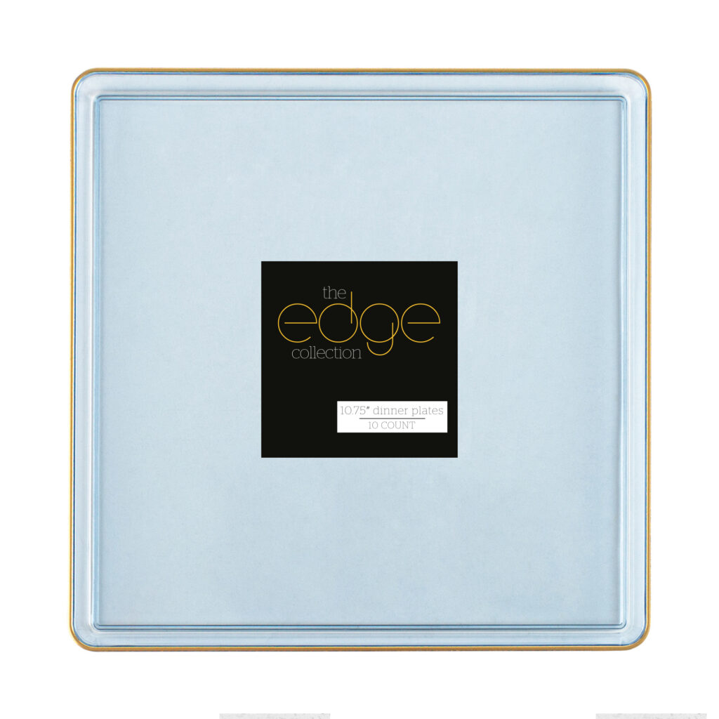 Square Edge 10.75" Plates Blue Transparent/Gold Rim (10 Count)