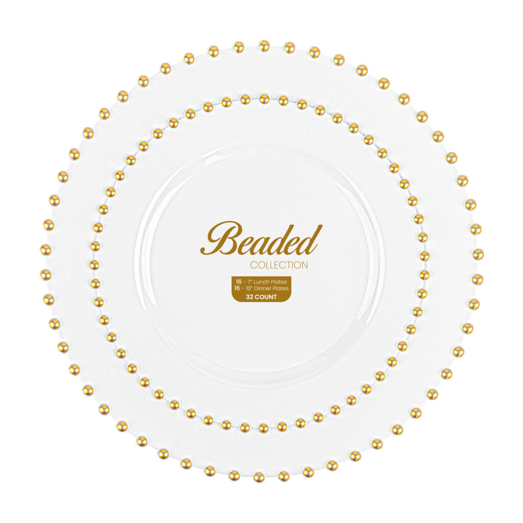 Beaded Collection Combo White/Gold 7" & 10" Plates (32 Count)