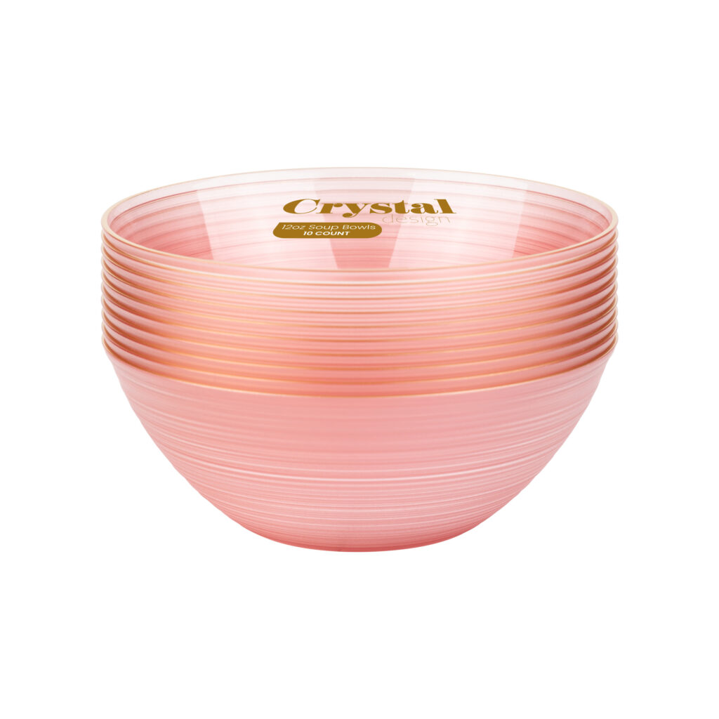 Crystal Design Bowls 12oz Pink Transparent with Gold Rim (10 Count)