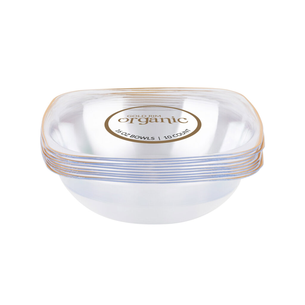 Organic Square Bowls 16oz Clear Gold Rim (10 Count) - Image 3