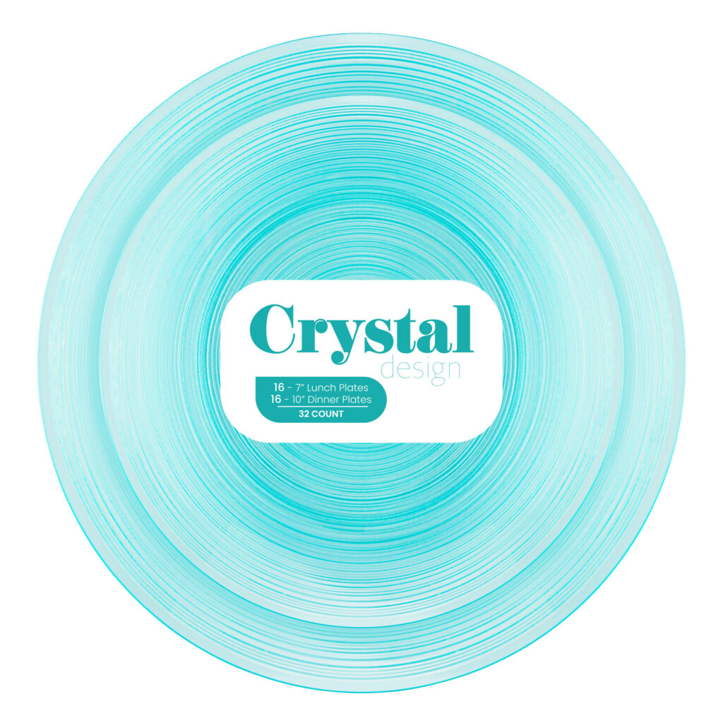 Crystal Design Combo Plates 7" & 10" Aqua Transparent (32 Count)