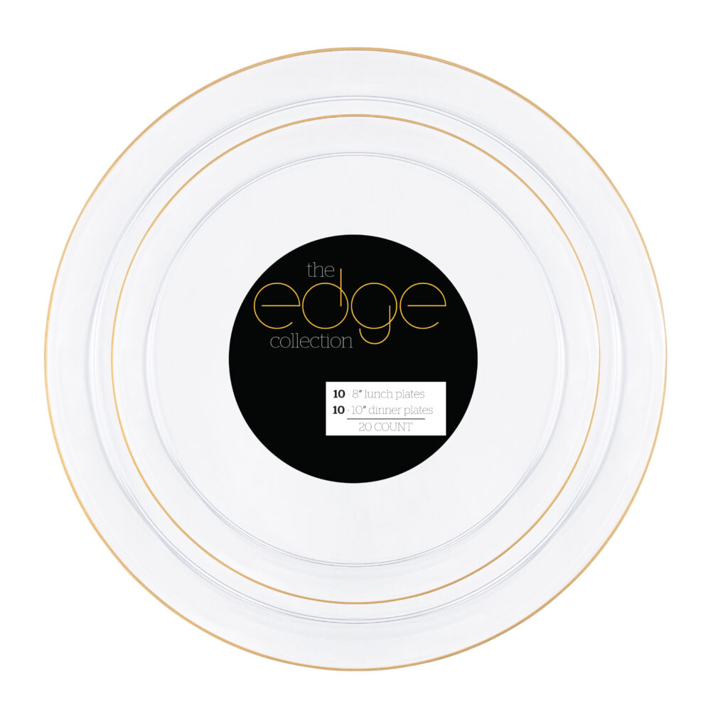 Edge 8" & 10" Plates Clear/ Gold Rim Combo (20 Count)