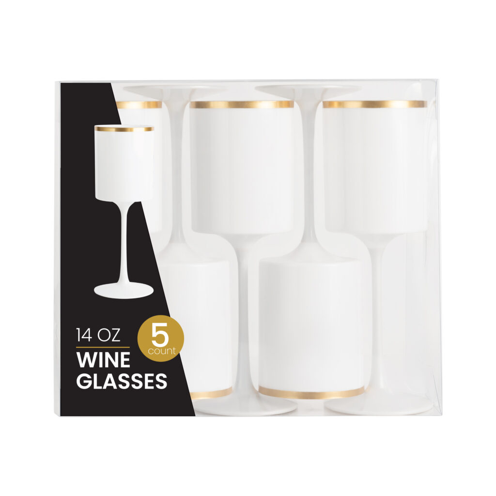 Square Wine Glass 14oz White/Gold Rim (5 Count) - Image 3