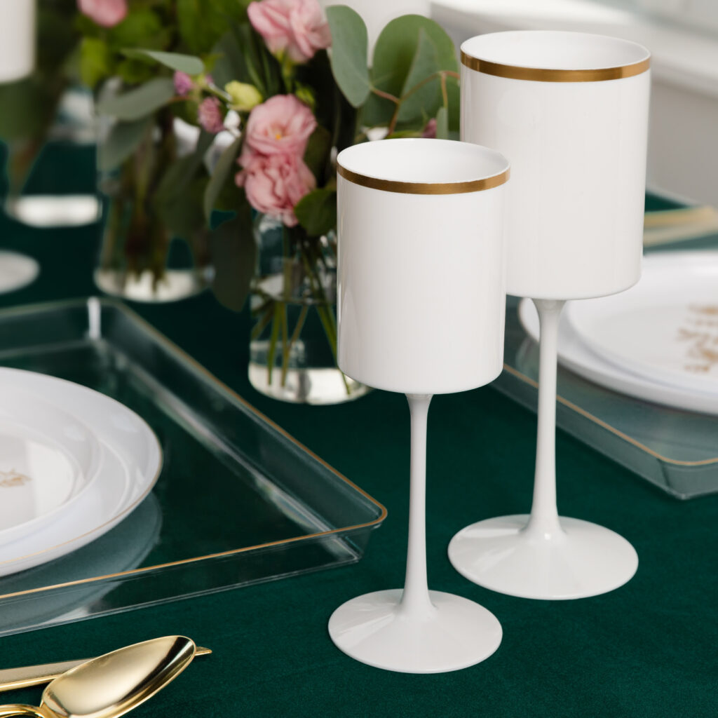 Square Wine Glass 14oz White/Gold Rim (5 Count) - Image 2