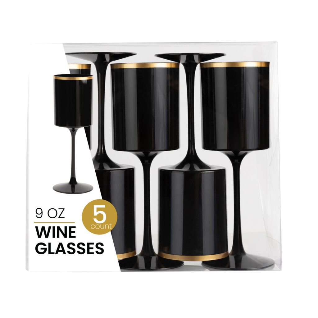Square Wine Glass 9oz Black/Gold Rim (5 Count) - Image 3