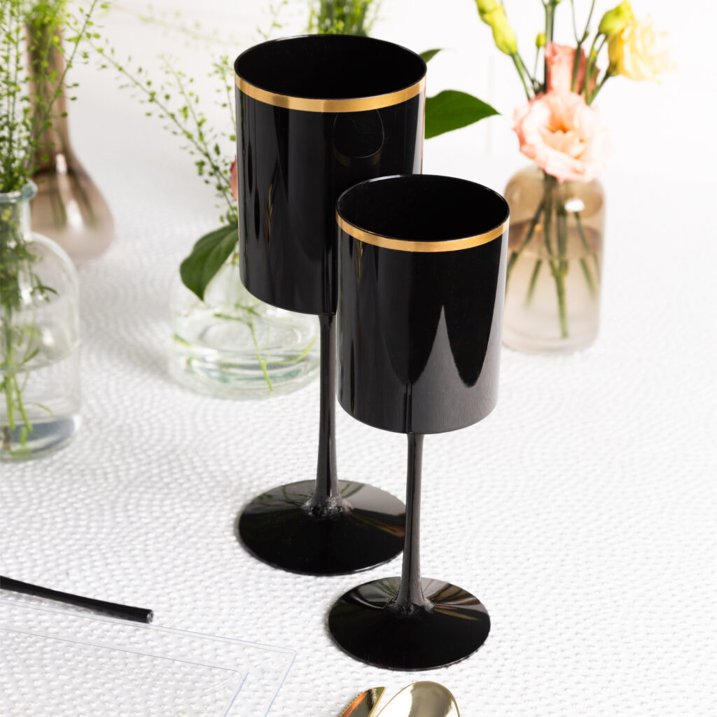Square Wine Glass 9oz Black/Gold Rim (5 Count) - Image 2