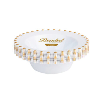 Beaded Collection 6oz Bowls White/Gold (10 Count)