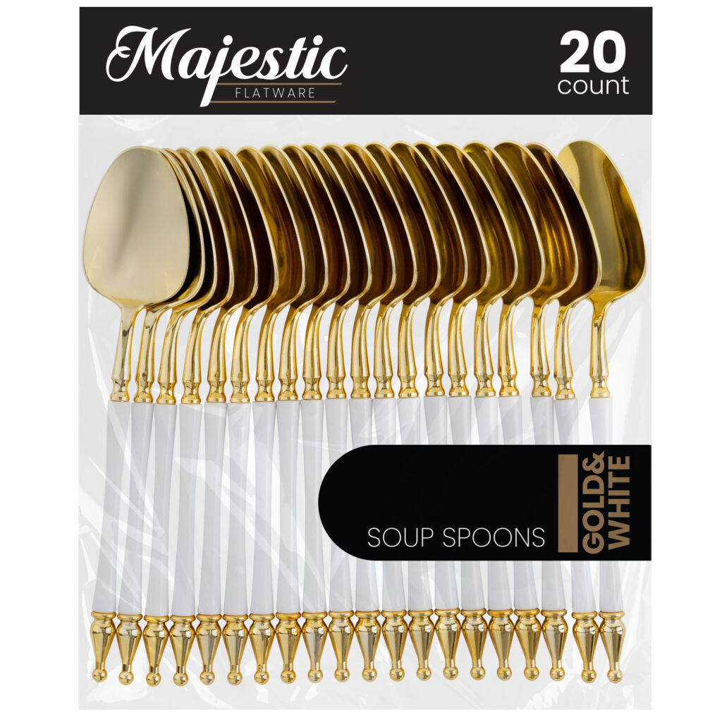 Majestic White/Gold Soup Spoons (20 Count)