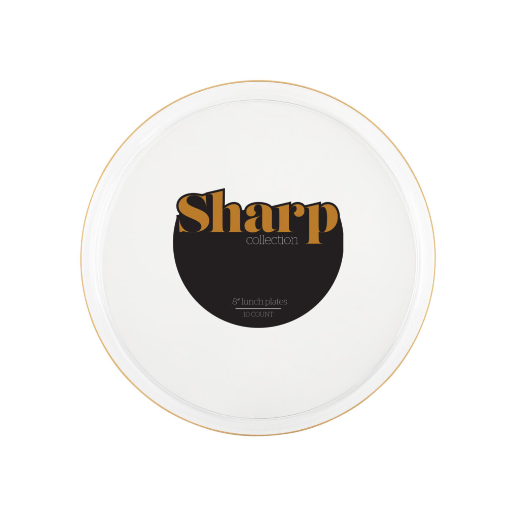 Sharp Clear/Gold Rim 8" Plates (10 Count)