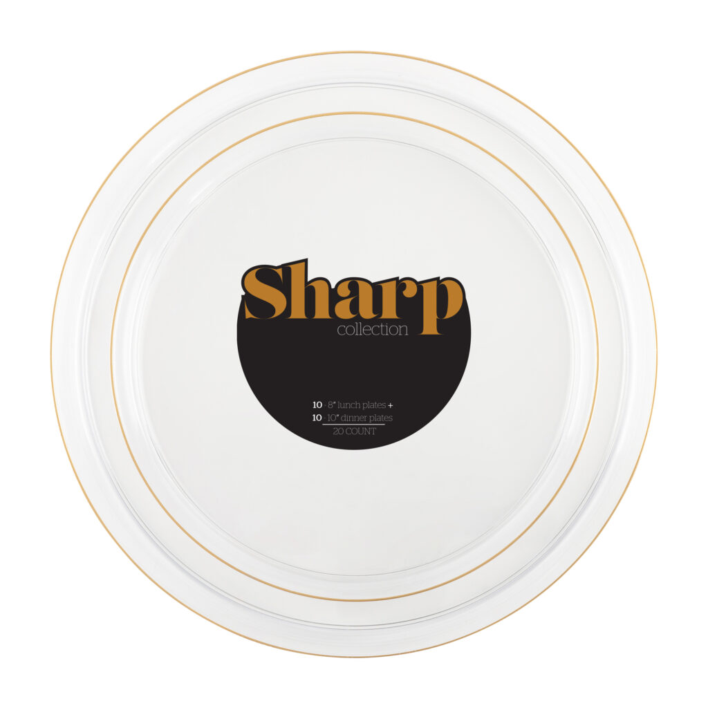 Sharp Clear/Gold Rim 8" & 10" Combo Plates (20 Count)