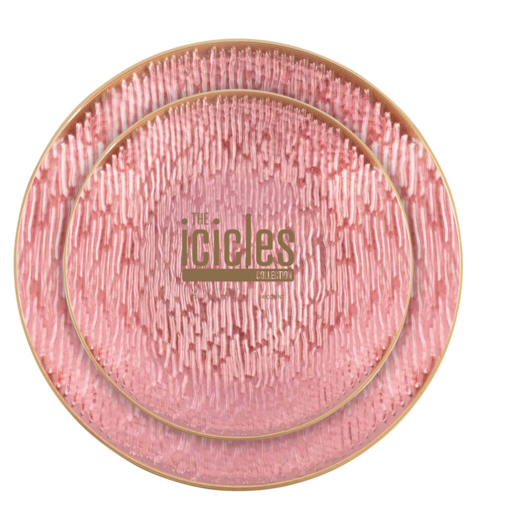 Icicles Plates Pink/Gold Rim 7" & 10" Combo Plates (24 Count)