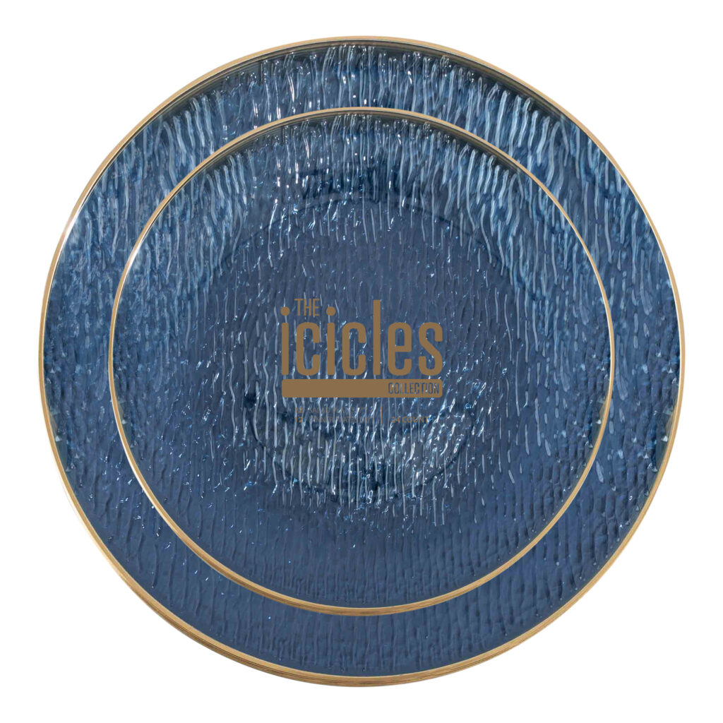 Icicles Plates Blue/Gold Rim 7" & 10" Combo Plates (24 Count)