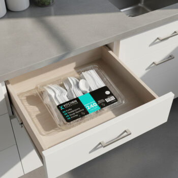 Alternative view of Cutlery Sectional Tray White 80 Forks, 80 Teaspoons, 40 Knives, & 40 Soup Spoons (240 Count)