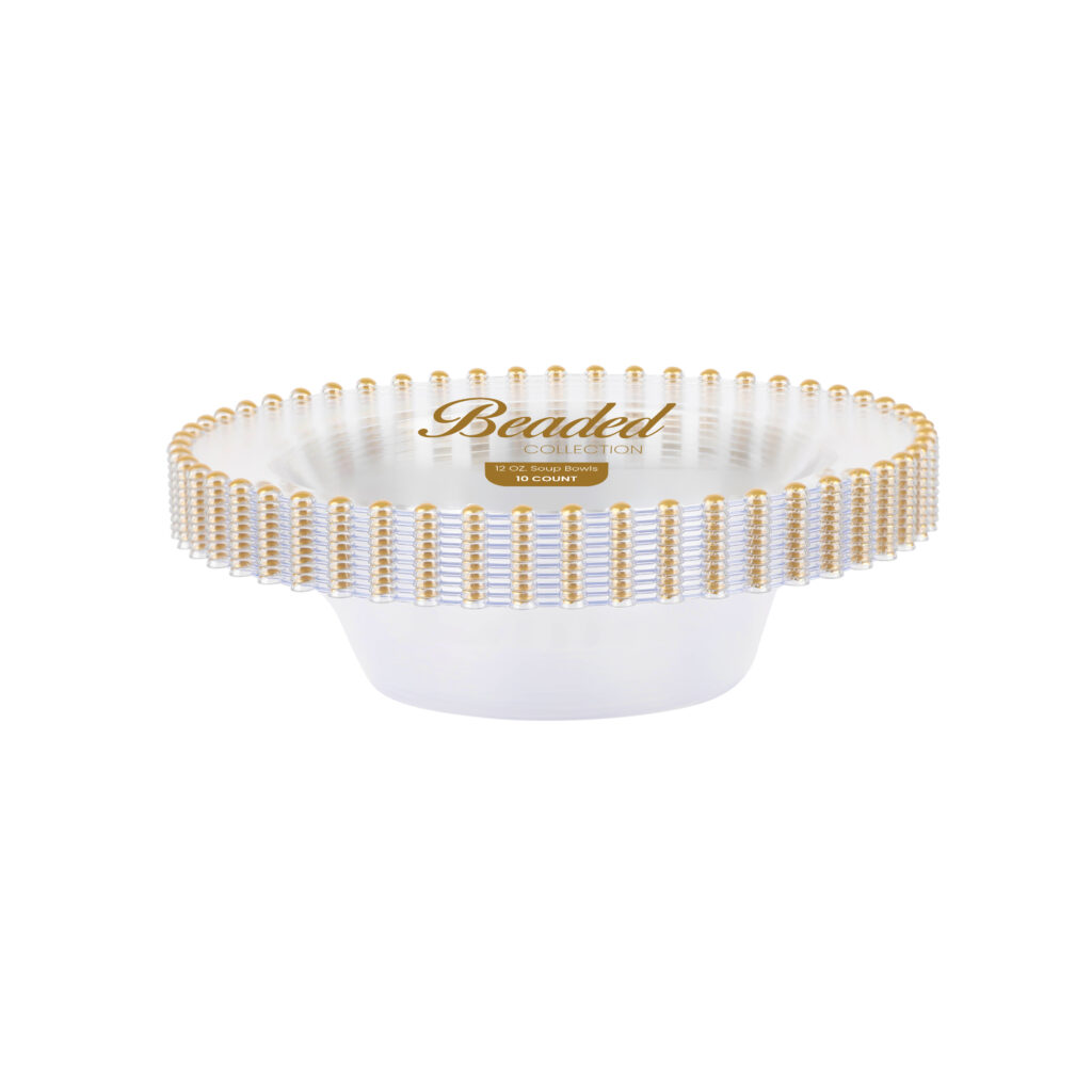 Beaded Collection 12oz Bowls Clear/Gold (10 Count)