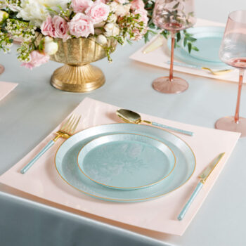 Alternative view of Edge Pebbled Blue Pearl/Gold Rim