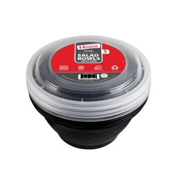 Bowl With Lids 24oz Black (5 Count)
