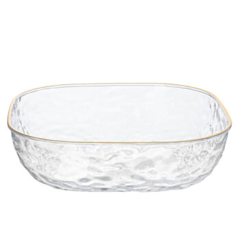 Hammered Square Bowl Clear/Gold Rim 96oz