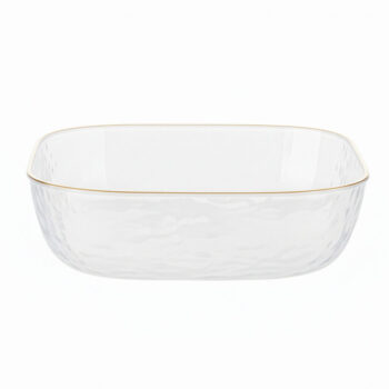 Hammered Square Bowl Pearl/Gold Rim 96oz