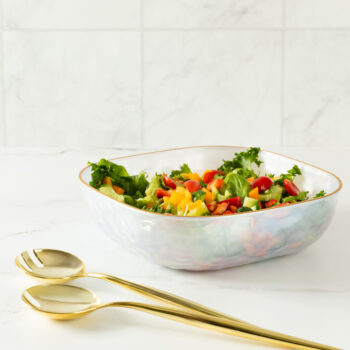 Alternative view of Hammered Square Bowl Pearl/Gold Rim 96oz